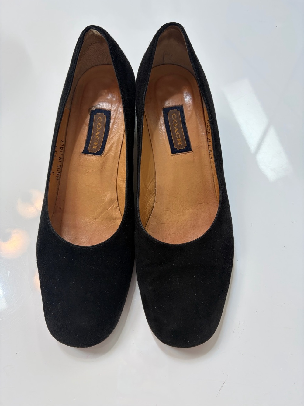 #698 Coach Black Suede Round-Toe Slip-On Flats. Sides, top and back great shape
